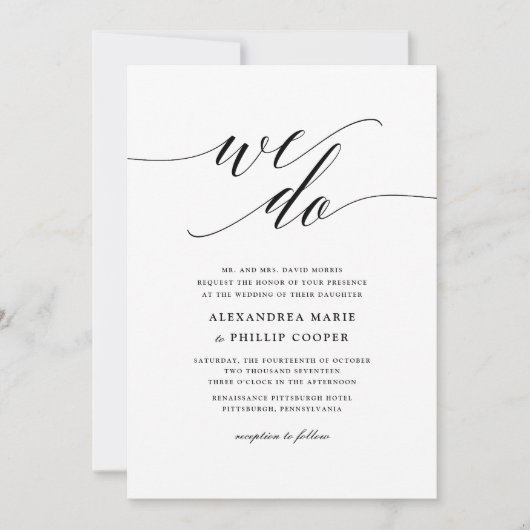 Wir machen einfache Schwarz-Weiß-Hochzeit Einladung (Vorderseite)