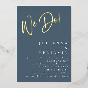 Wir machen Elegant Wedding Website Dusky Blue Gold Folieneinladung