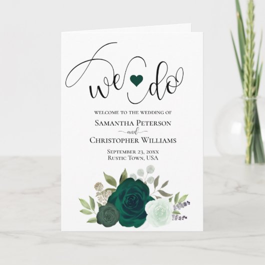 Wir machen elegante Emerald Green Boho-Rose Hochze Programm (Vorderseite)