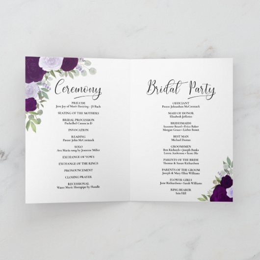 Wir machen elegante Lila Rose Boho Chic Hochzeit Programm (Innenseite)