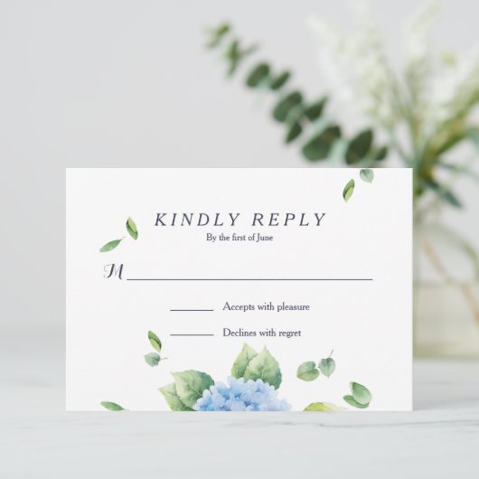 Wir machen Eucalyptus Hydrangea Garden RSVP Card Karte (Stehend Vorderseite)