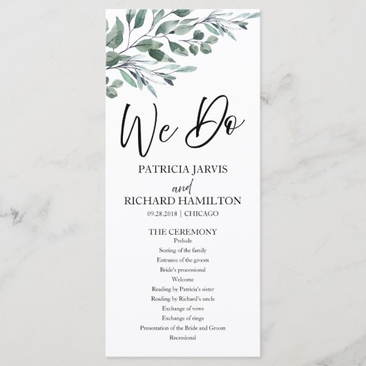 Wir machen Eukalyptus-Blätter Grünheiratsprogramme Programm (Vorderseite)