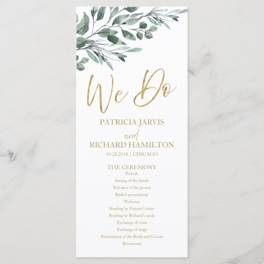 Wir machen Eukalyptus-Blätter Grünheiratsprogramme Programm (Vorderseite)