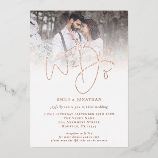 Wir machen Foto-Script-Overlay-QR-Code-Hochzeit Ec Folieneinladung (Vorderseite)