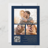 Wir machen Gold 3 Fotos QR Code Navy Blue Wedding Einladung (Rückseite)