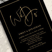 Wir machen Gold Script Line Border QR Black Weddin Einladung