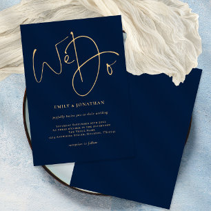 Wir machen Gold Script Navy Blue Wedding Einladung