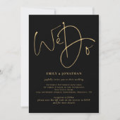 Wir machen Gold Script QR Code Black Wedding Einladung (Vorderseite)