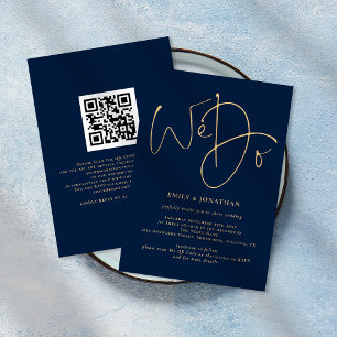 Wir machen Gold Script QR Code Navy Blue Wedding I Einladung