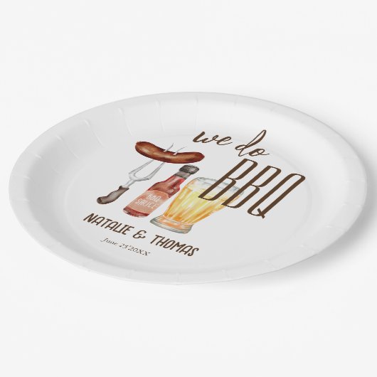 Wir machen GRILLEN Barbecue Brautparty Dusche Pappteller (Schrägansicht)