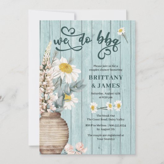 Wir machen Grillen Daisy und Coastal Wood Couples Einladung (Vorderseite)