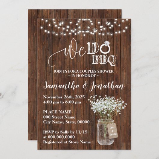 Wir machen Grillen Paare Duschen Landhochzeit Einladung (Vorne/Hinten)