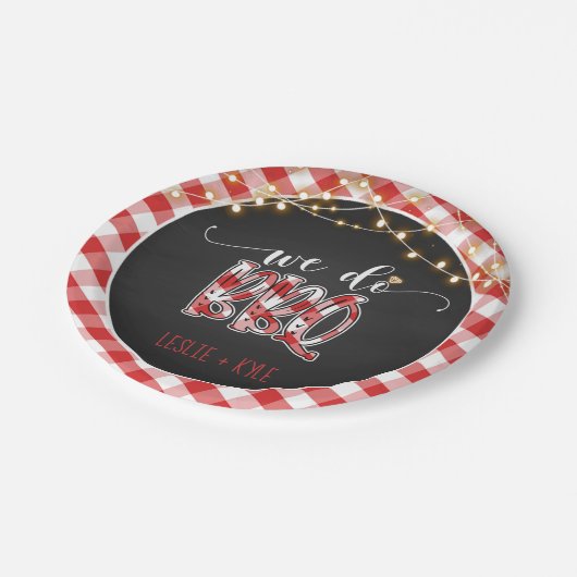 Wir machen GRILLEN Paper Plate - Gingham - Custom Pappteller (Schrägansicht)