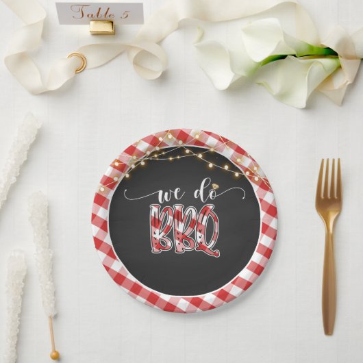 Wir machen GRILLEN Paper Plate - Gingham Pappteller (Hochzeit)