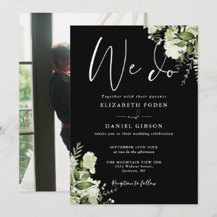 Wir machen Grün-Foto Schwarz-Weiß-Hochzeit Einladung