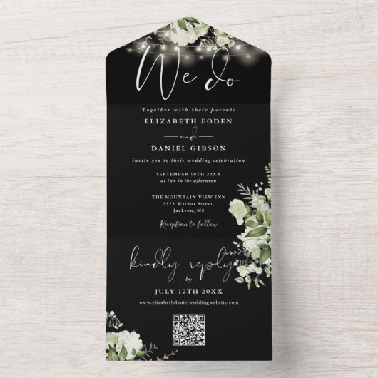 Wir machen Grün String-Lichter QR-Code-Hochzeit All In One Einladung (Innen Boden)