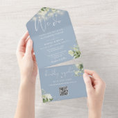 Wir machen grüne Lichter QR Code Dusty Blue Weddin All In One Einladung (Abreißen)
