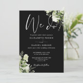 Wir machen grüne QR Code Schwarz-Weiß Hochzeit Einladung (Stehend Vorderseite)