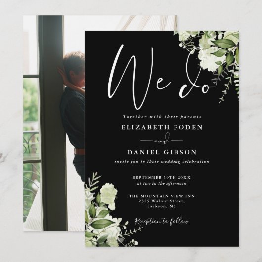 Wir machen grünes Foto Schwarz-Weiß Hochzeit Einladung (Vorne/Hinten)