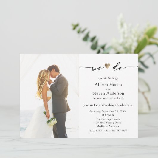 Wir machen Hochzeitsempfang Einladung (Stehend Vorderseite)