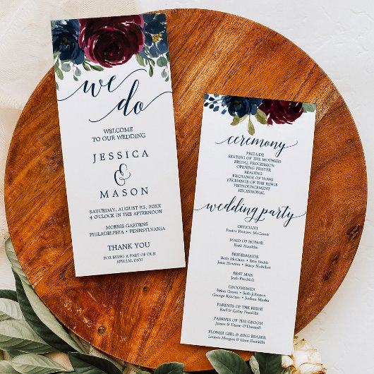 Wir machen Hochzeitsprogramm für Burgundy Navy Programm