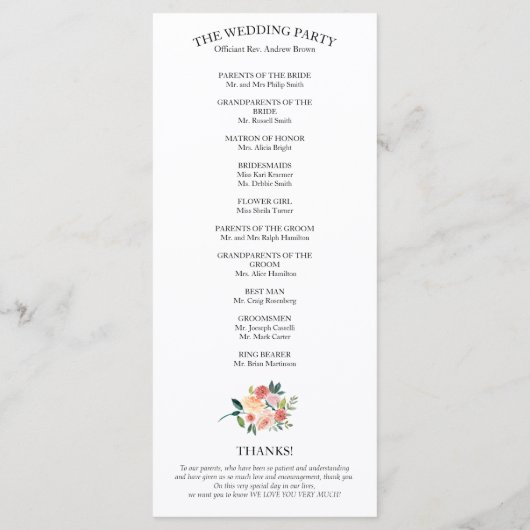 Wir machen Hochzeitsprogramm für Wasserfarben 4x9 Programm (Rückseite)