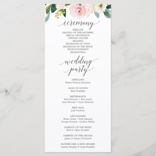 Wir machen Hochzeitsprogramme, die Blüten erlösche Programm (Rückseite)