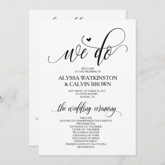 Wir machen Hochzeitsprogrammkarte 12x18 modernes D Programm (Vorne/Hinten)