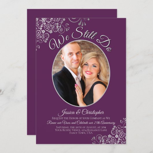 Wir machen immer noch eine Lila Silber-Hochzeitver Einladung (Vorne/Hinten)