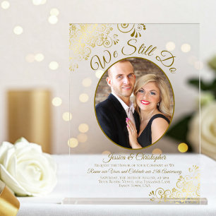 Wir machen immer noch elegante goldene Foto-Hochze Acryleinladungen