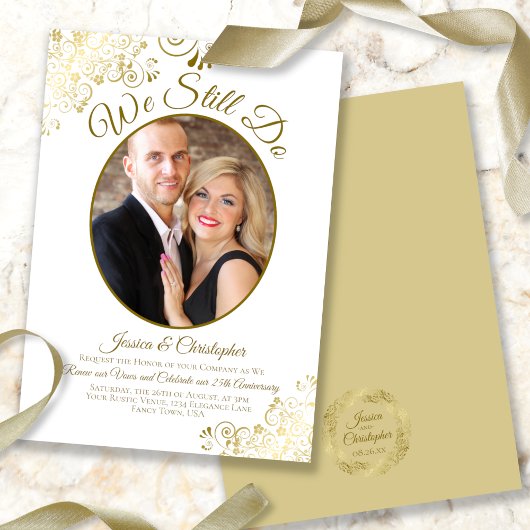 Wir machen immer noch Gold- und White Wedding Vow  Einladung