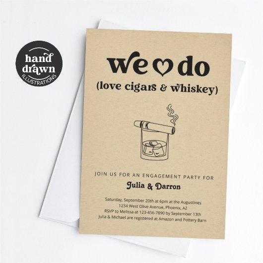 Wir machen Liebe Cigars & Whiskey Engagement Party Einladung