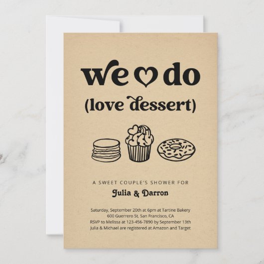 Wir machen Liebe Dessert Couple's Polterabend Einladung (Vorderseite)