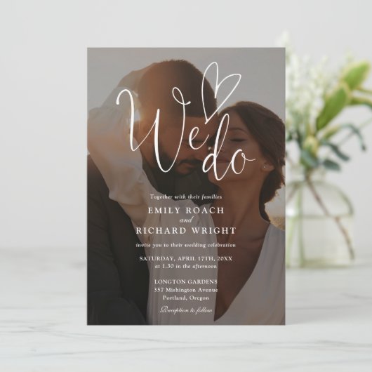 Wir machen Liebe Elegantes Script QR Code Foto Hoc Einladung (Stehend Vorderseite)