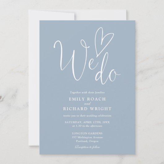 Wir machen Liebe Heart Script Dusty Blue Wedding Einladung (Vorderseite)