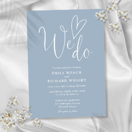 Wir machen Liebe Heart Script Dusty Blue Wedding Einladung