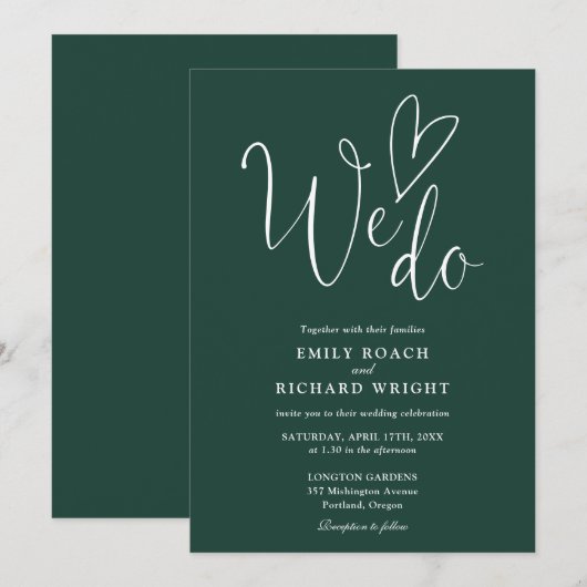 Wir machen Liebe Heart Script Emerald Green Weddin Einladung (Vorne/Hinten)