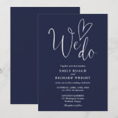 Wir machen Liebe Heart Script Navy Blue Wedding Einladung (Vorne/Hinten)