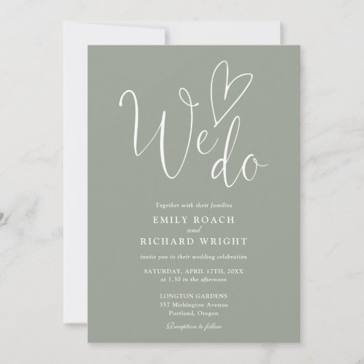 Wir machen Liebe Heart Script Sage Green Wedding Einladung (Vorderseite)
