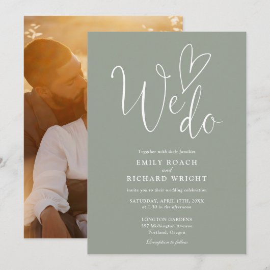 Wir machen Liebe Herz Foto Sage Green Wedding Einladung (Vorne/Hinten)
