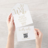 Wir machen Liebe Herz QR Code Chic Gold Hochzeit All In One Einladung (Abreißen)