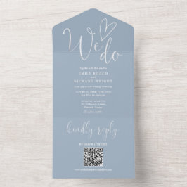 Wir machen Liebe Herz QR Code Dusty Blue Wedding All In One Einladung