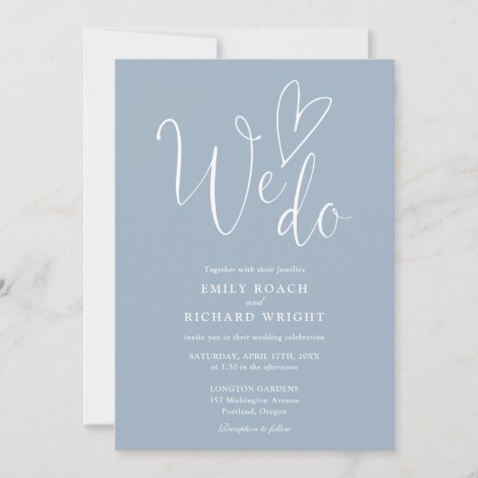 Wir machen Liebe Herz QR Code Dusty Blue Wedding Einladung (Vorderseite)