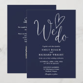 Wir machen Liebe Herz QR Code Navy Blue Hochzeit Einladung (Vorne/Hinten)