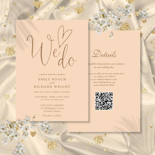 Wir machen Liebe Herz QR Code Soft Peach Hochzeit Einladung