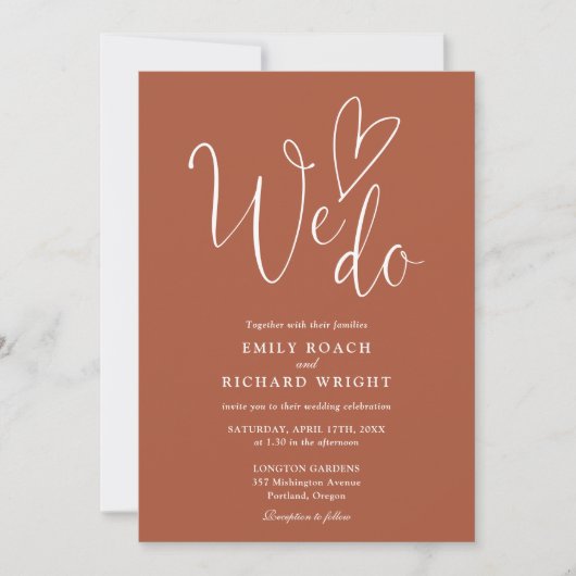 Wir machen Liebe Herz QR Code Terracotta Wedding Einladung (Vorderseite)