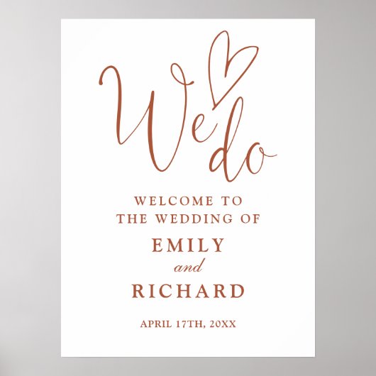 Wir machen Liebe Herz Terracotta Hochzeit Willkomm Poster (Vorne)