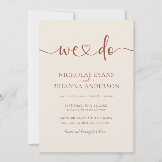 Wir machen Minimalistische Terracotta Wedding Mono Einladung (Vorderseite)