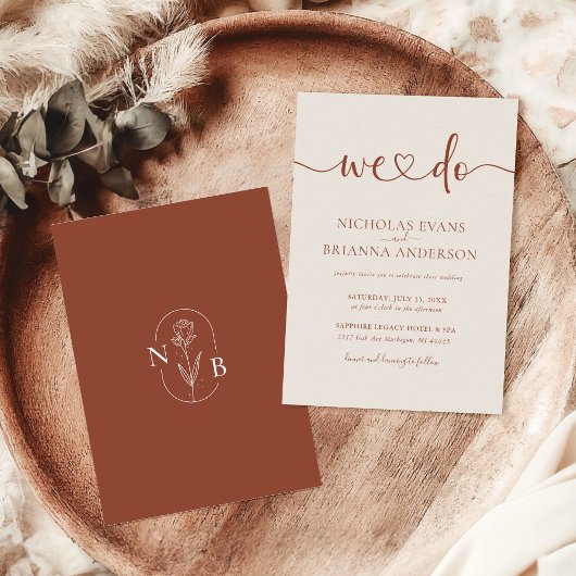 Wir machen Minimalistische Terracotta Wedding Mono Einladung