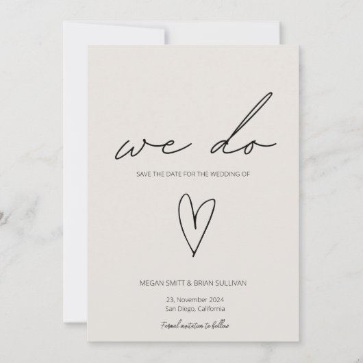 Wir machen Minimalistisches Beige Heart Foto Save The Date (Vorderseite)
